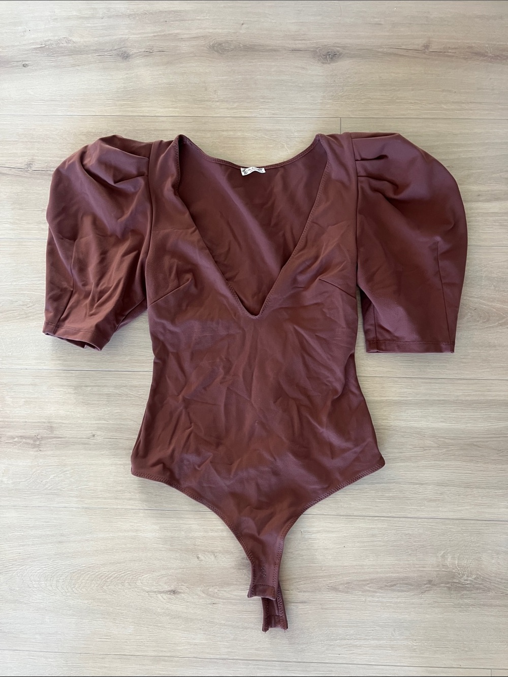 Intimately by Free People brown Puff-Sleeve V-Neck Bodysuit XS